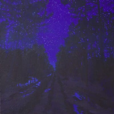 Nocturnal forest painting blue stars Claire Cansick