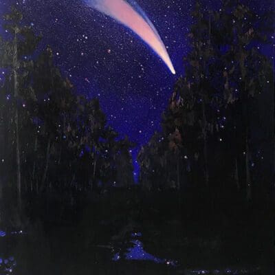Nocturnal Portent night comet painting by Norwich painter Claire Cansick