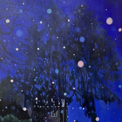 Dark Corner First Snow ultramarine snow painting by Claire Cansick