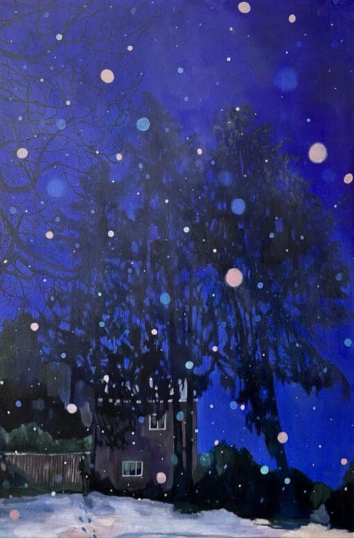 First Snow ultramarine snow painting by Claire Cansick