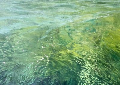 Painting of the sea in greens by Claire Cansick