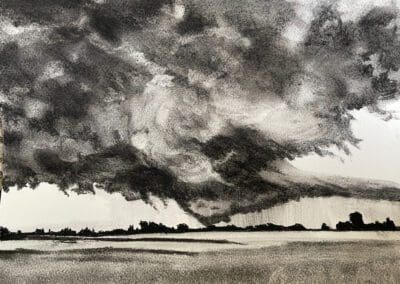 Hurricane - charcoal on paper drawing of a hurricane approaching by Claire Cansick