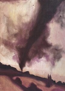 Shut the Windows tornado painting in browns and violets by Claire Cansick