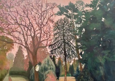 There is Hush in the Trees oil painting of mature trees in gardens